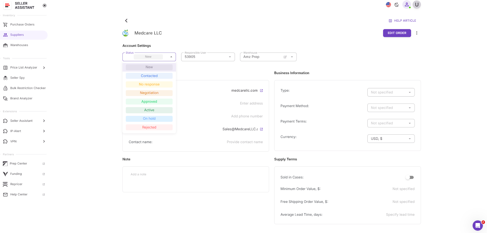 Assign a supplier status