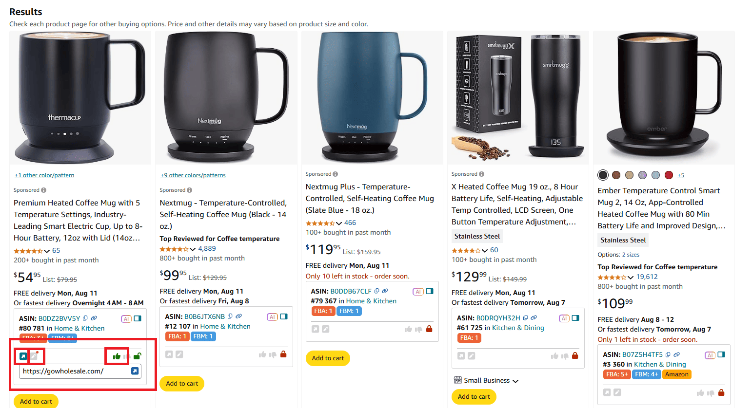 Notes in Quick View on Amazon search results
