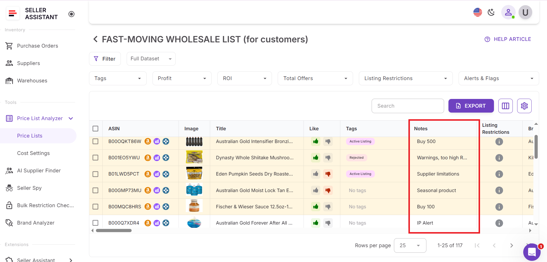 Review products and add notes