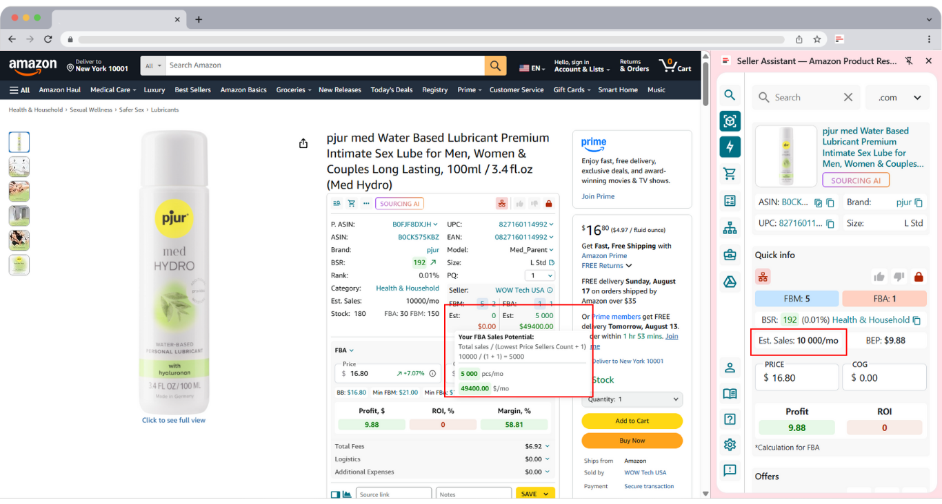 Sales Estimates on supplier websites