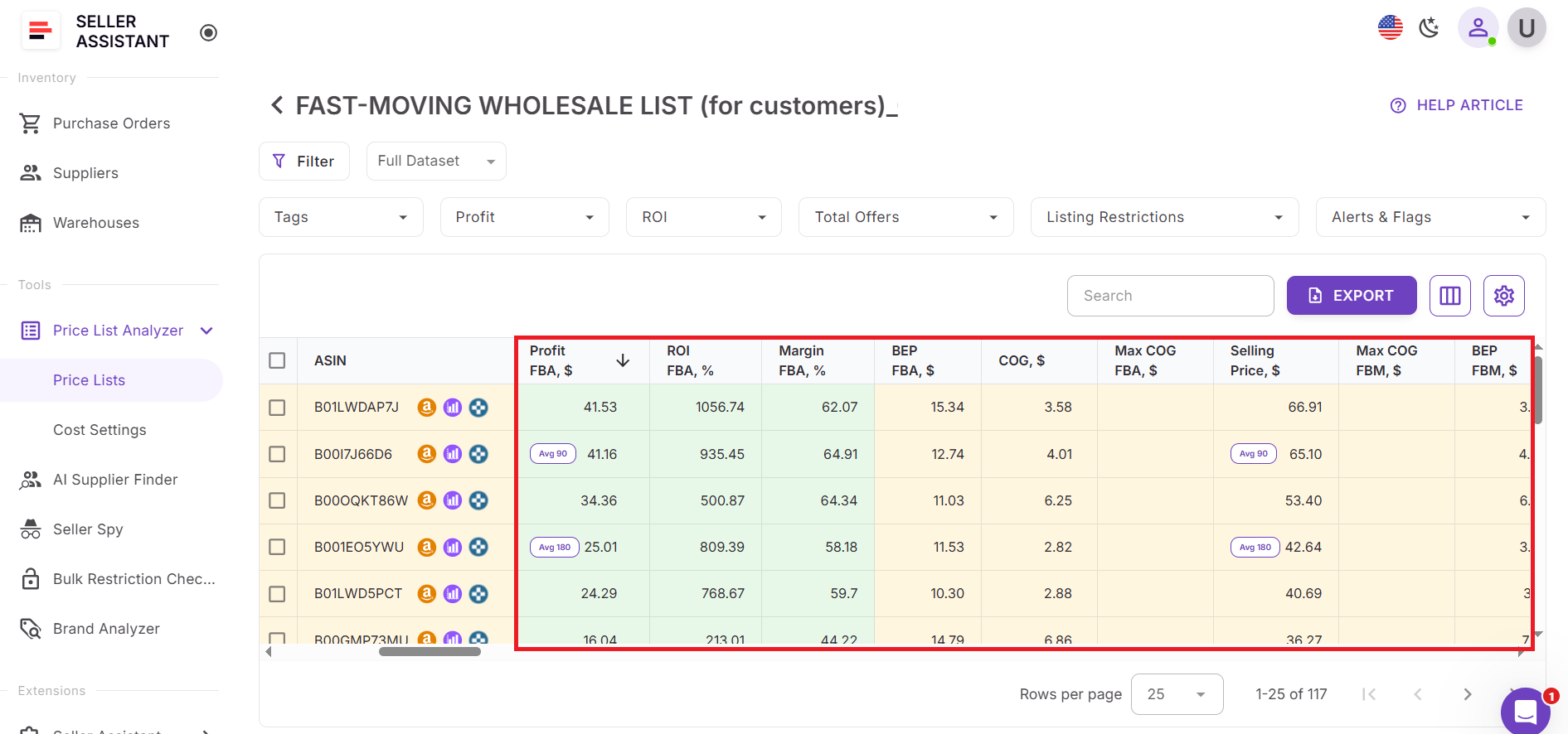 Просмотрите метрики прибыльности