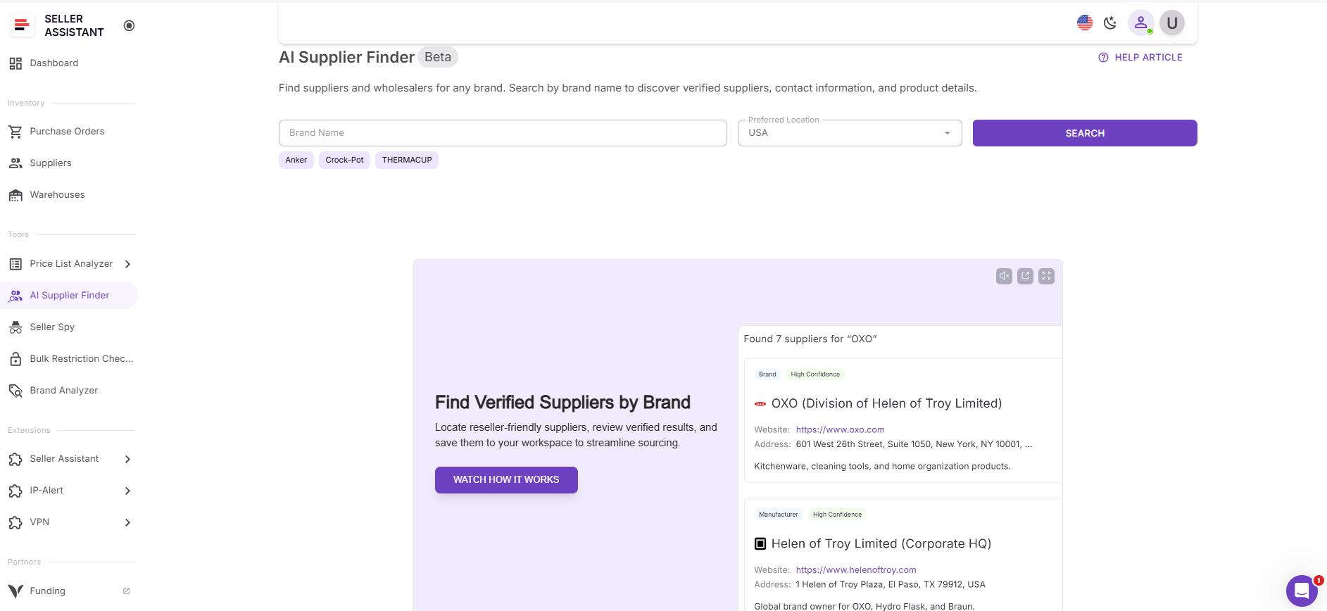Seller Assistant's AI Supplier Finder