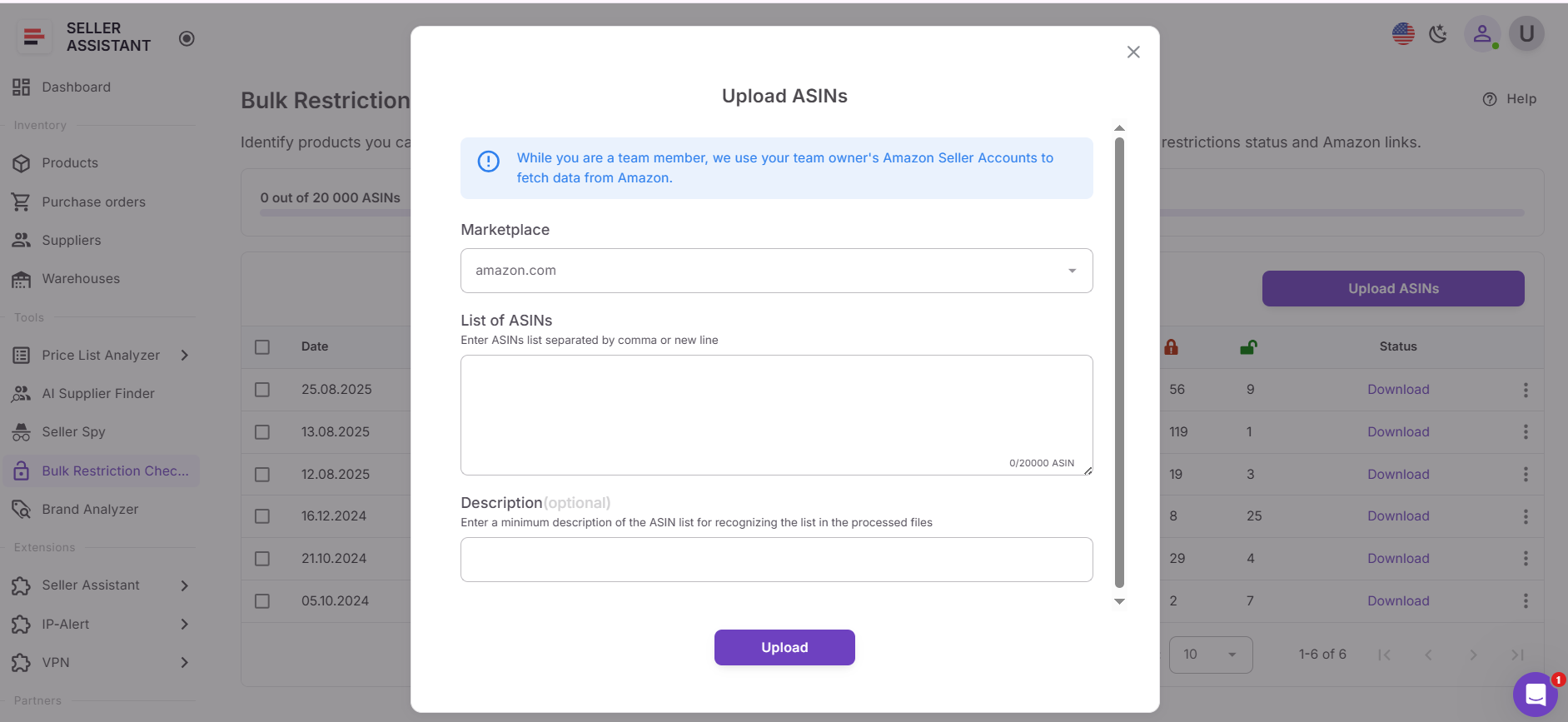 Upload your file to Bulk Restriction Checker