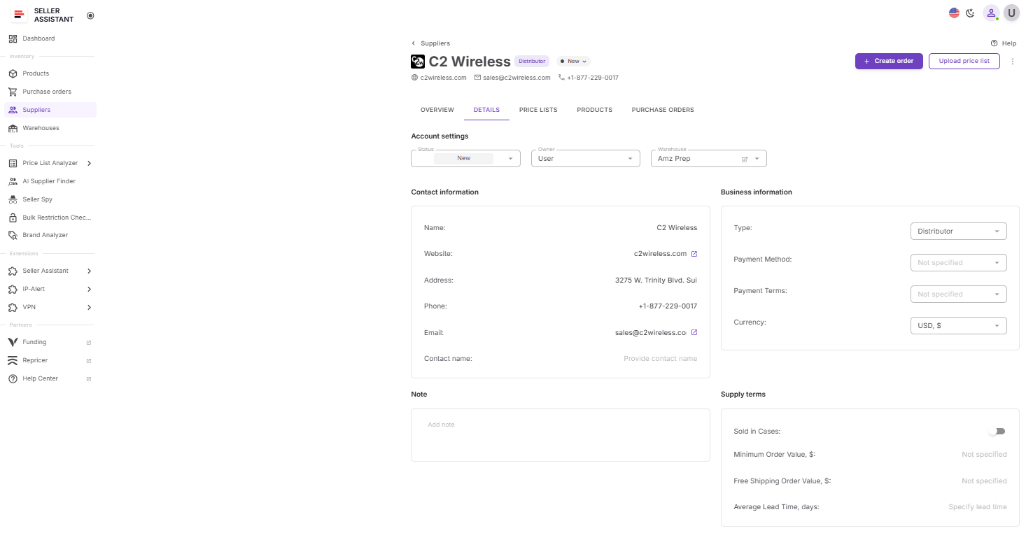 Adım 3. Tedarikçi profilini tamamlayın