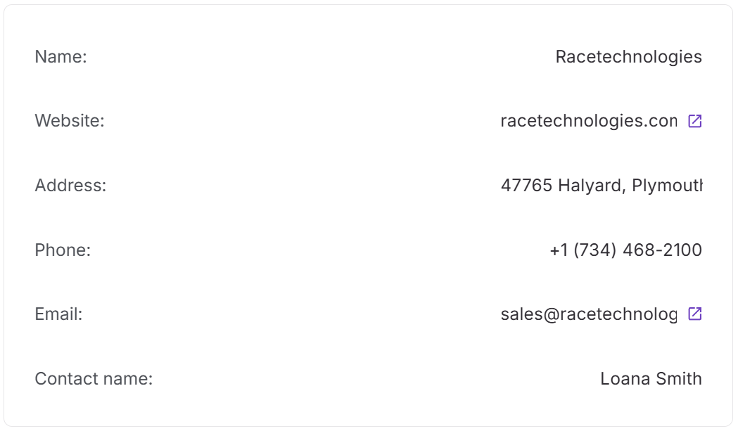 Información de contacto en el perfil del proveedor
