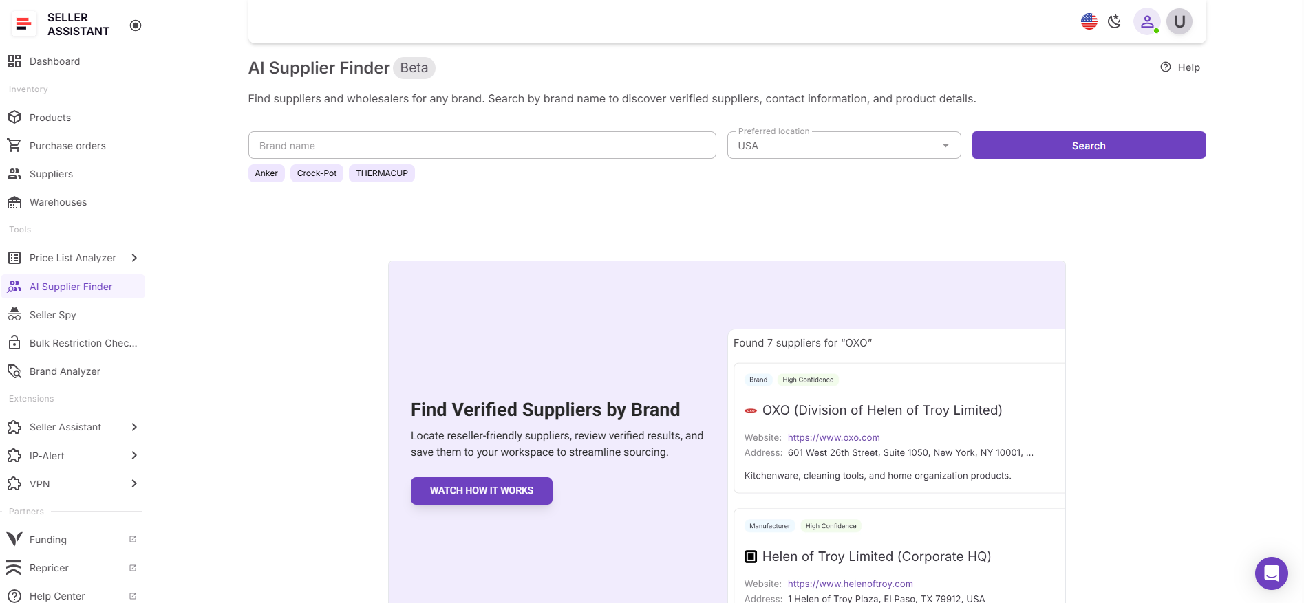 Seller Assistant's AI Supplier Finder