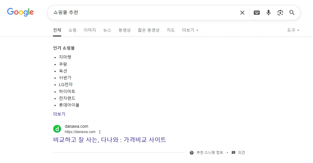 구글 SERP : 추천 스니펫