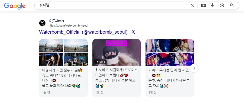 구글 SERP : X(구 Twitter) 박스