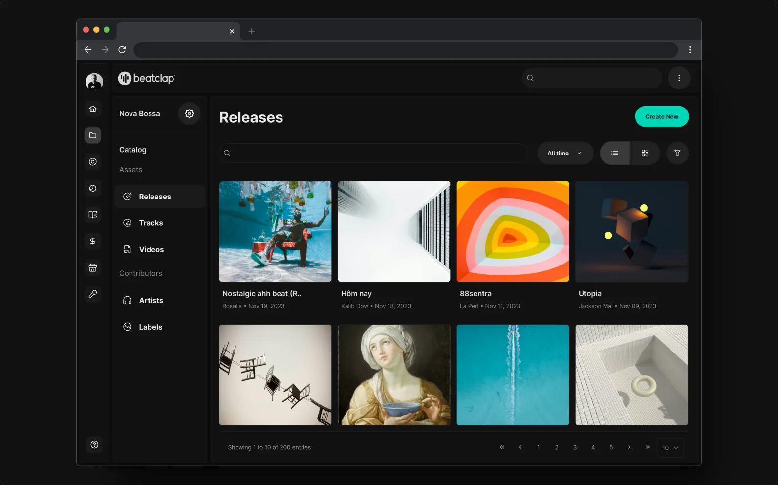 Catalog — releases, artists and recent activity in one structured view