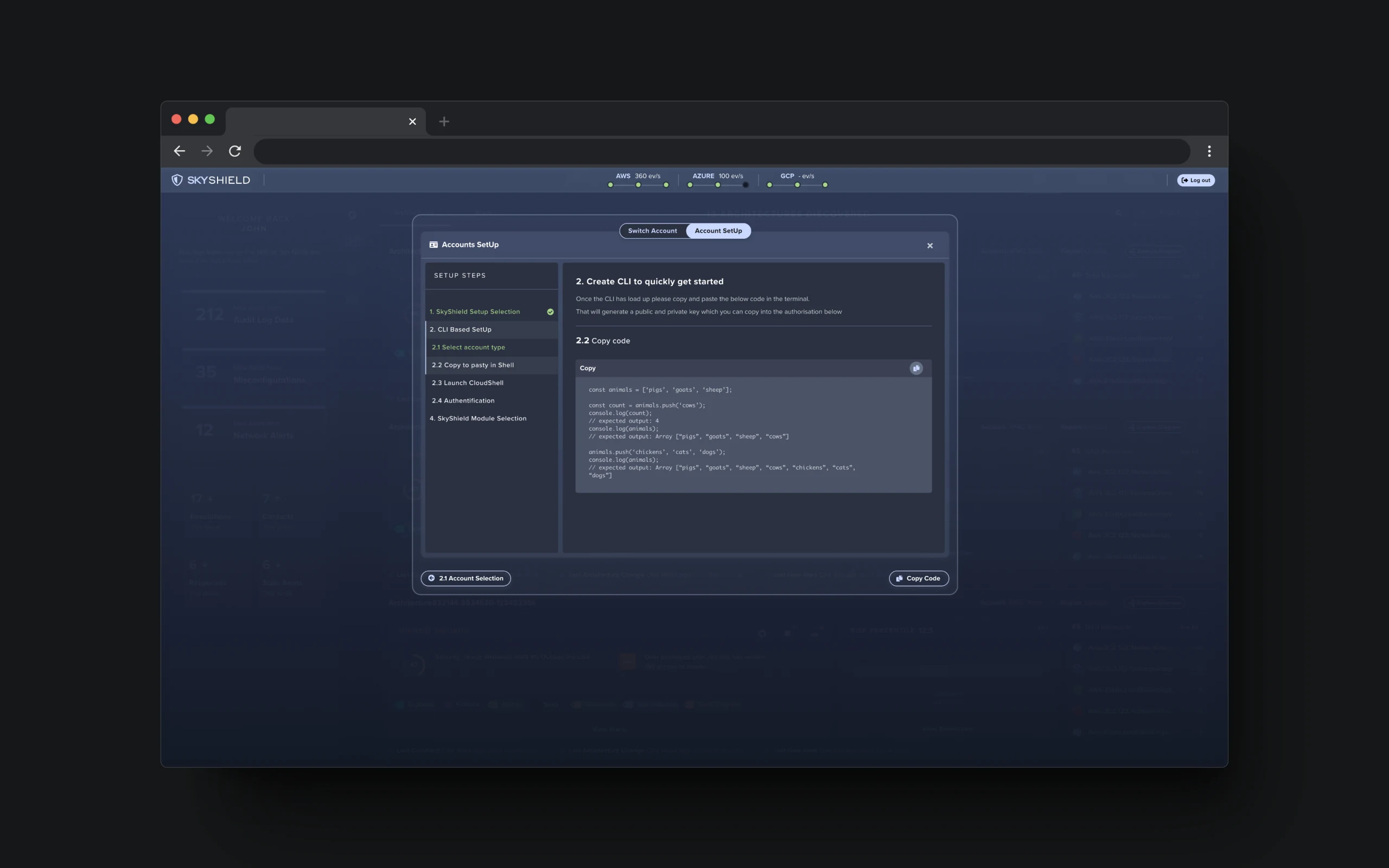 Guided account setup with step-by-step CLI onboarding