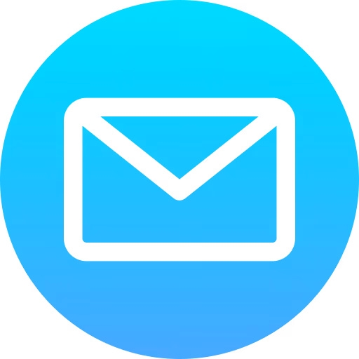 Blue circular icon with a black envelope symbol representing email.
