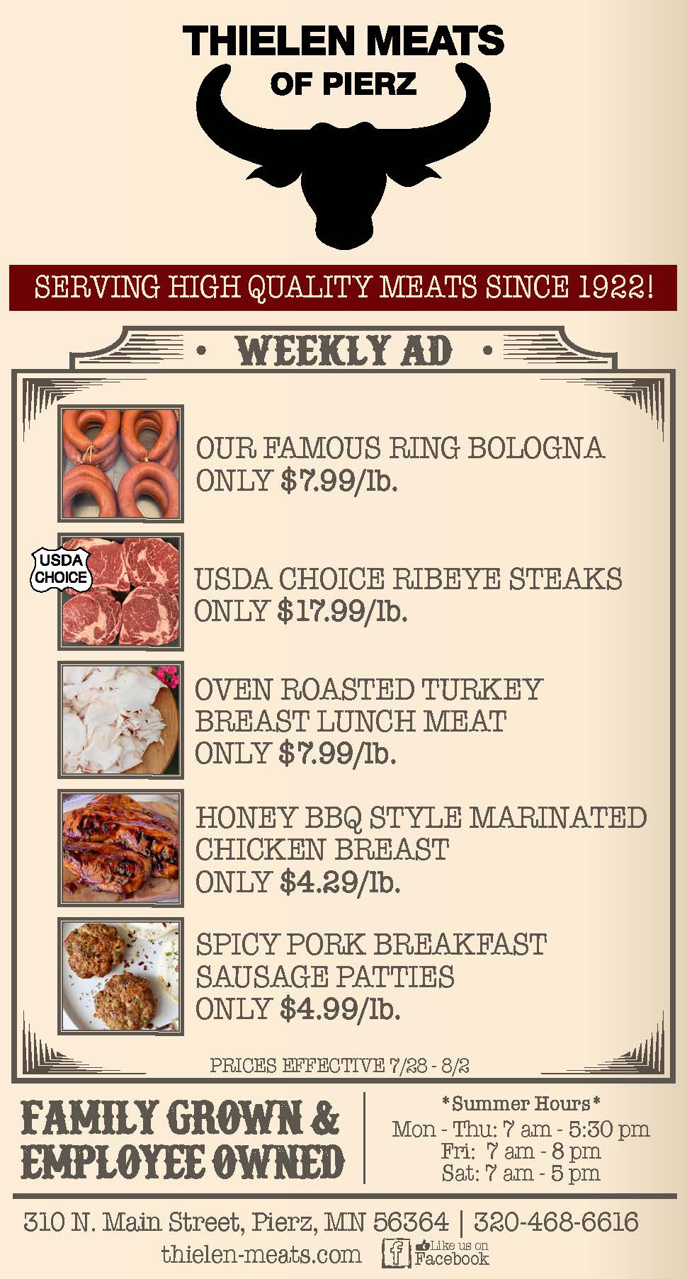 Thielen Meats Pierz Weekly Specials