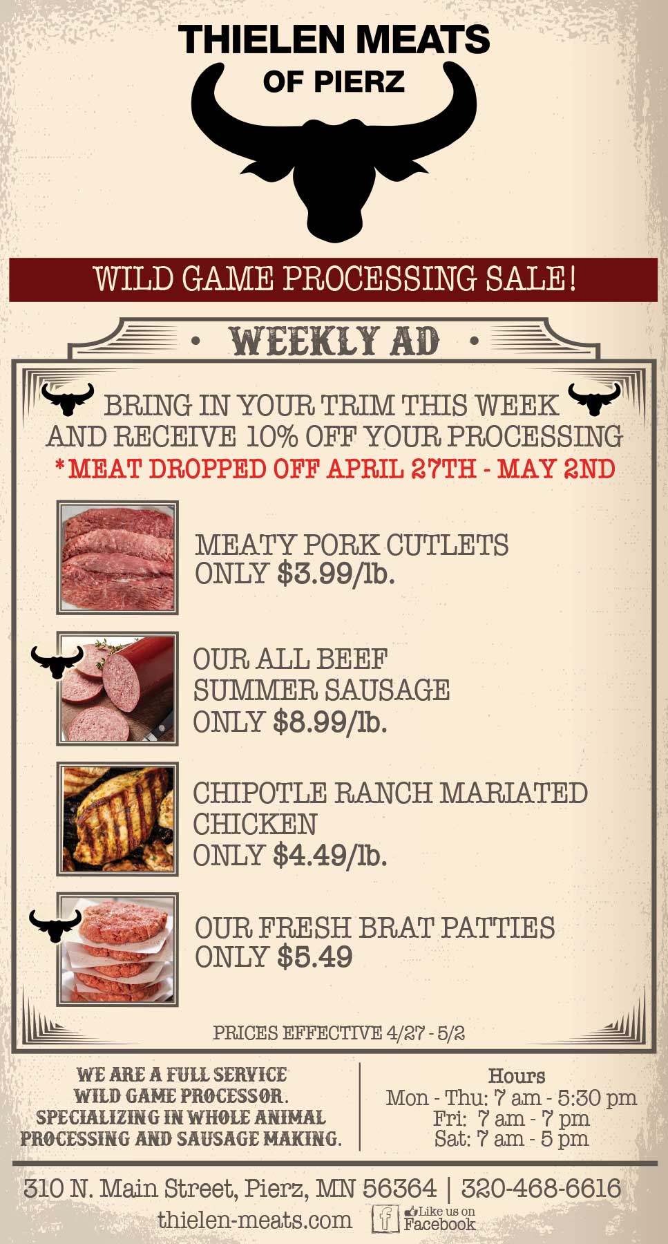 Thielen Meats Pierz Weekly Specials