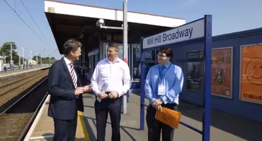 Sign for the tube station outside Mill Hill East Tube Station.