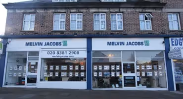 Outside of Melvin Jacobs estate agent in Edgware.