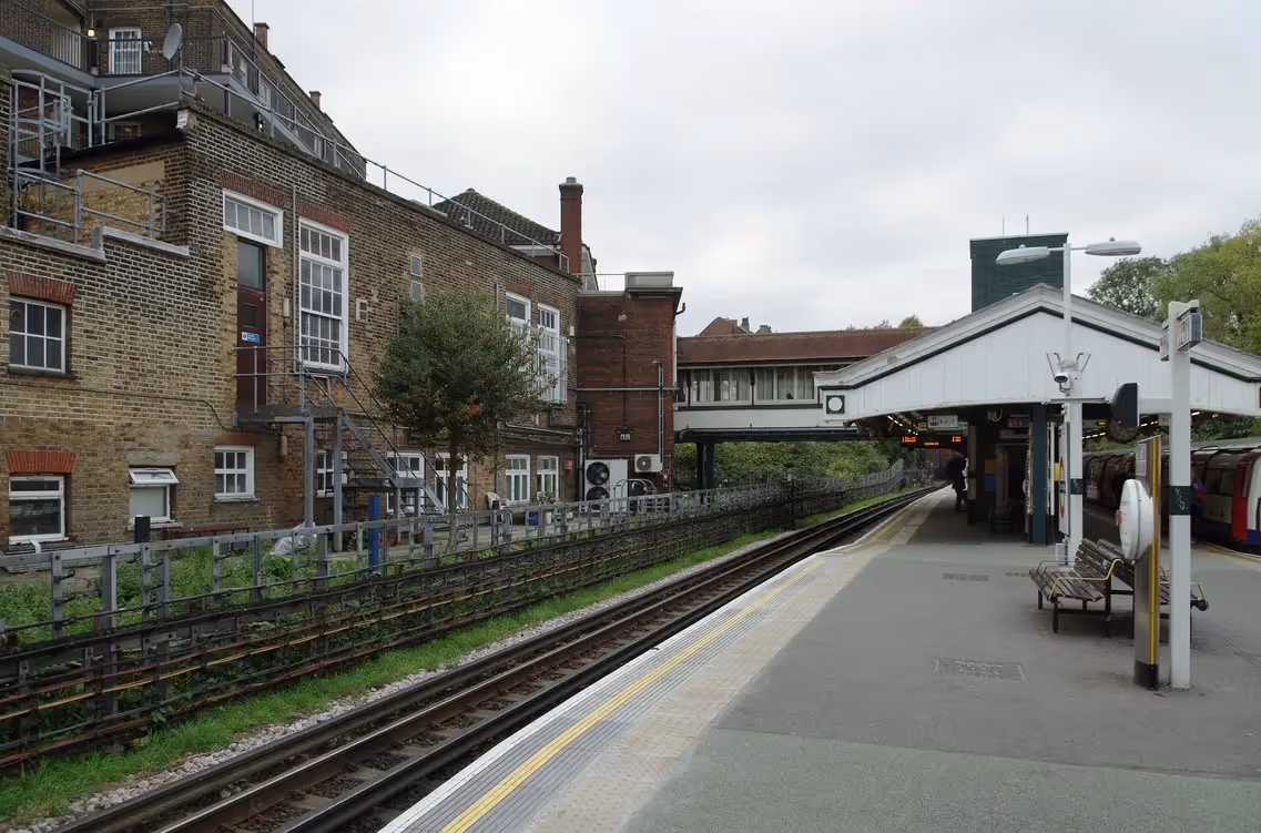 Outside of Hendon tube station which is housed in a period building.