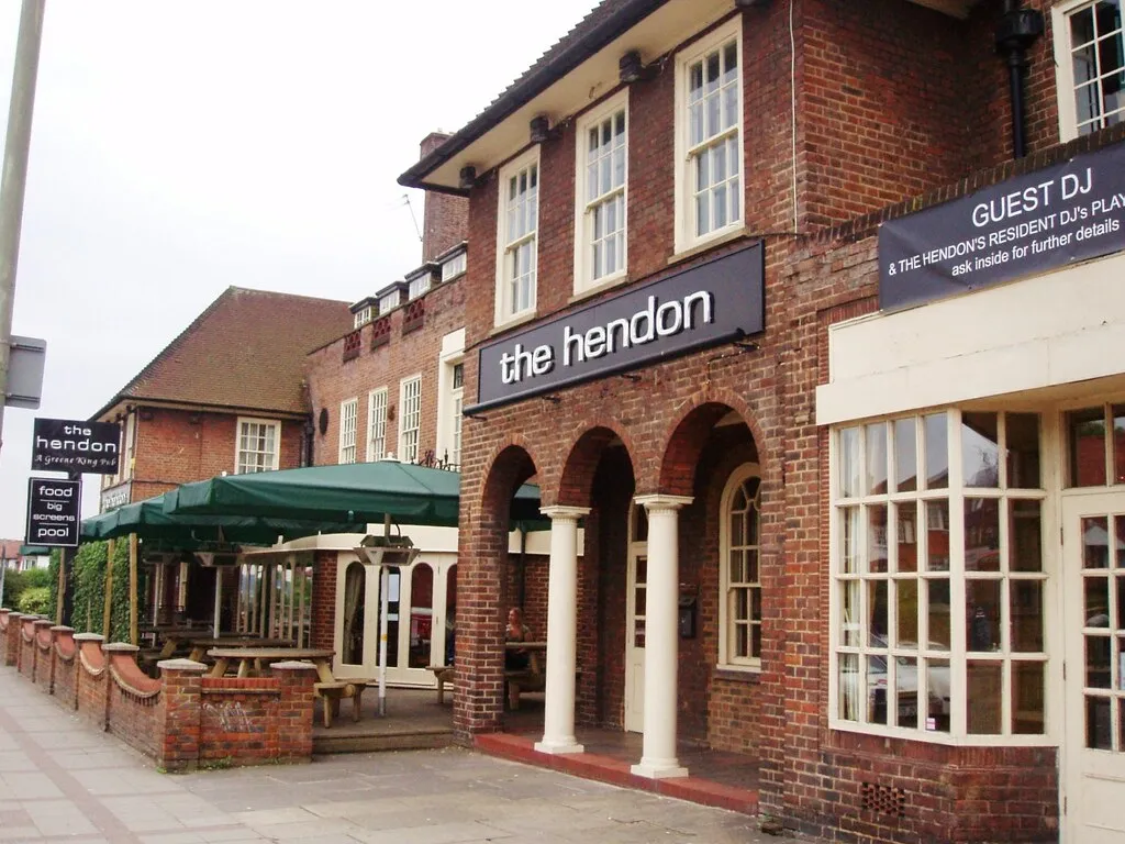 The beautiful exposed brick exterior of The Hendon Pub