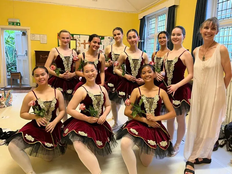 A group of girls in ballet uniform at the West Hampstead School of Dance.