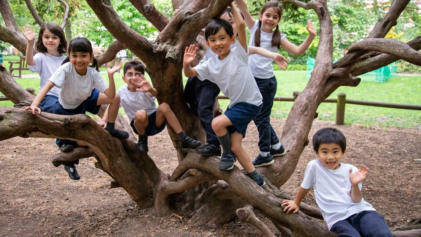 Kids walking down the stairs in St Johns Wood Prep School