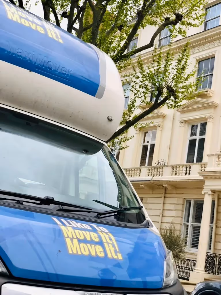Man and Van Service being performed with large blue Luton Van in Sutherland Avenue, Maida Vale W9 | I Like to Move to Move It