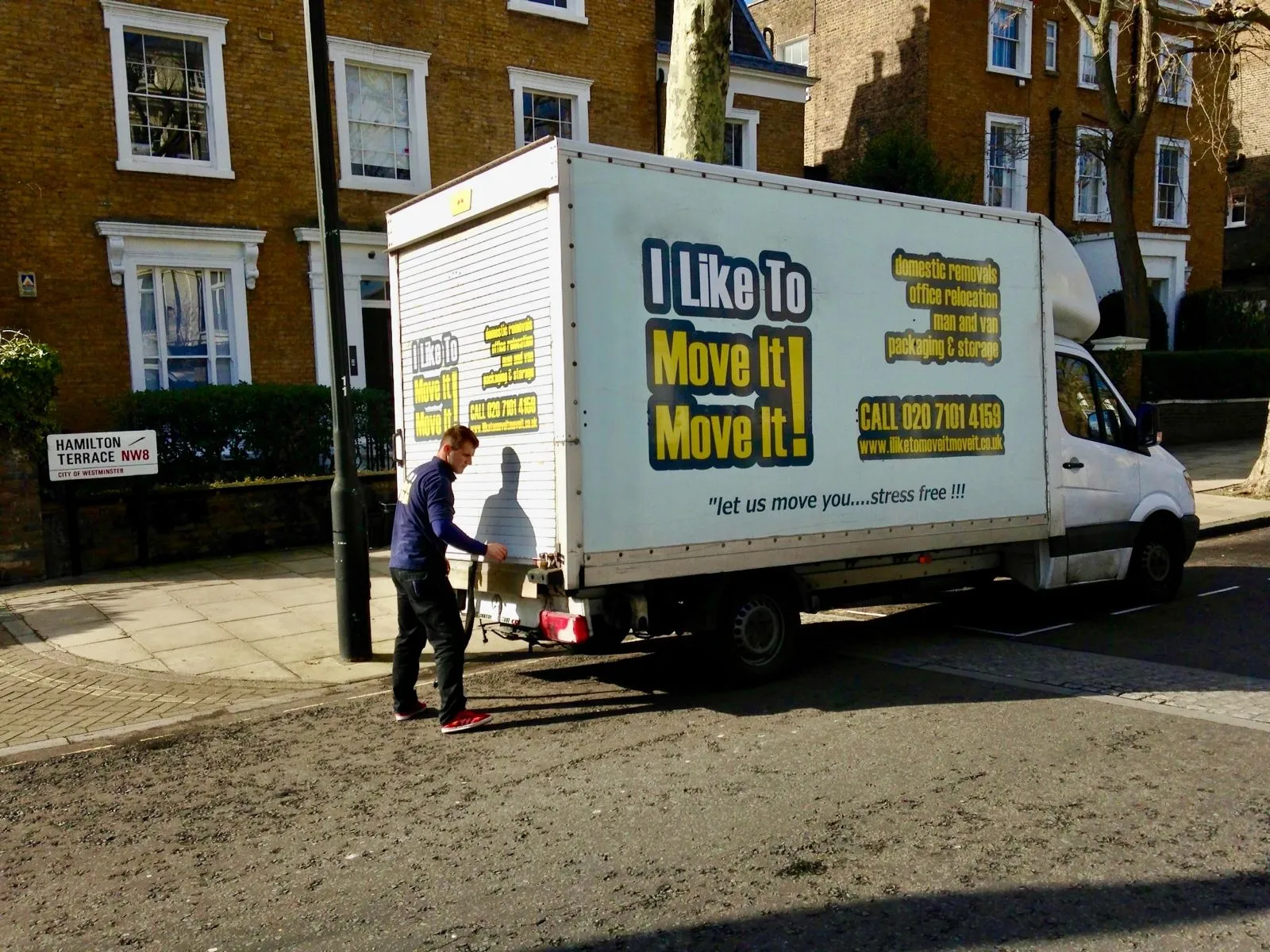 Man and Van loading Van on Hamilton Terrace, St Johns Wood NW8 | I Like to Move It Move It