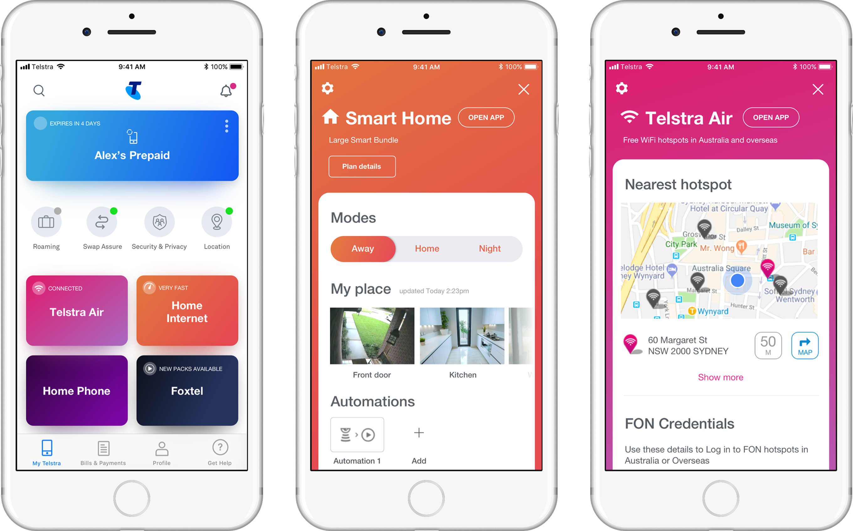 Concept mockups of the redesigned My Telstra iOS app.
