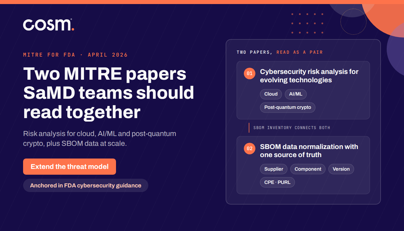 MITRE's April 2026 medical device cybersecurity papers on risk analysis and SBOM data normalization