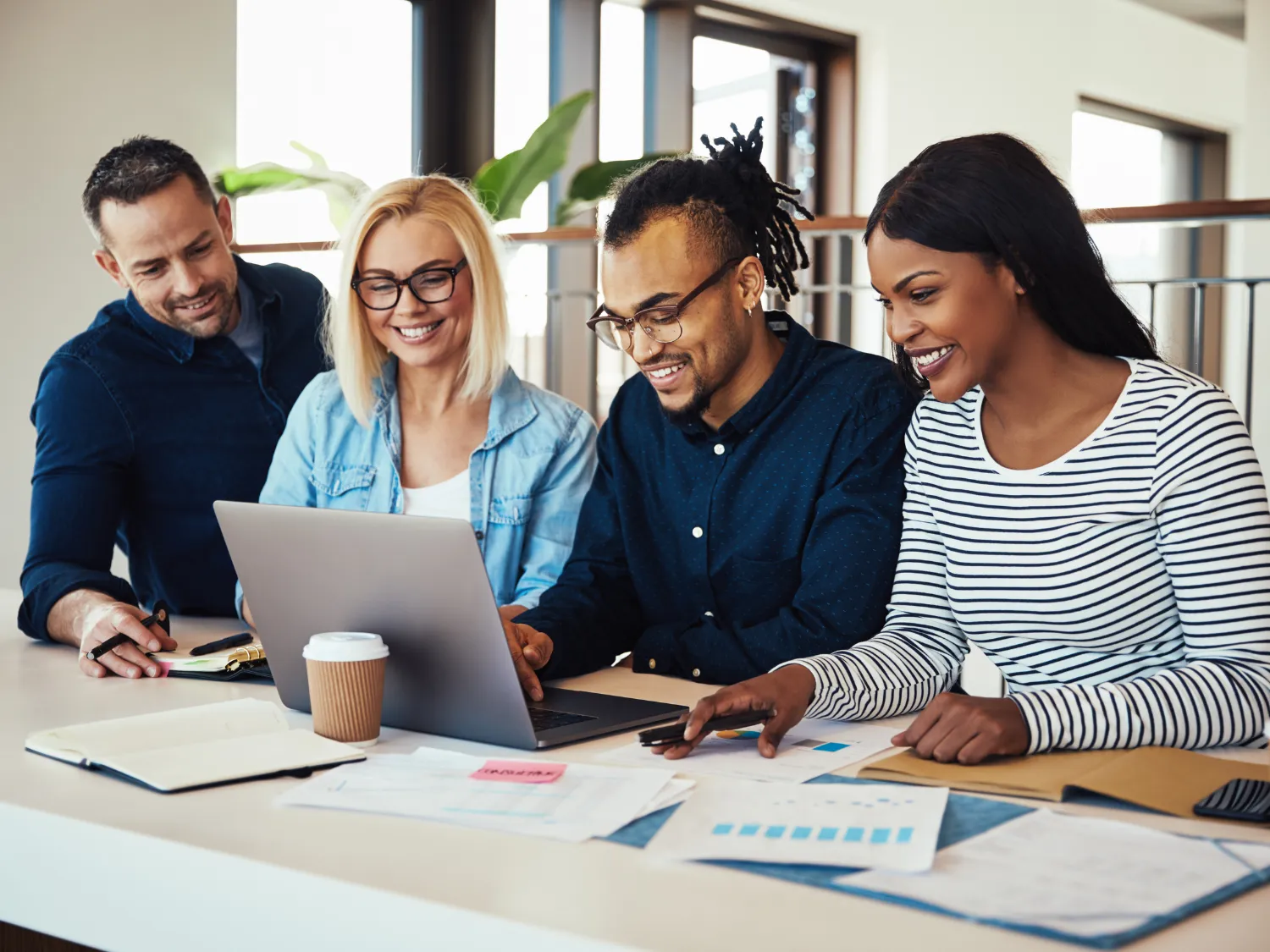 Business team reviewing performance together