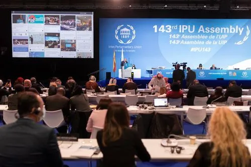 Social media displays at the IPU meeting.