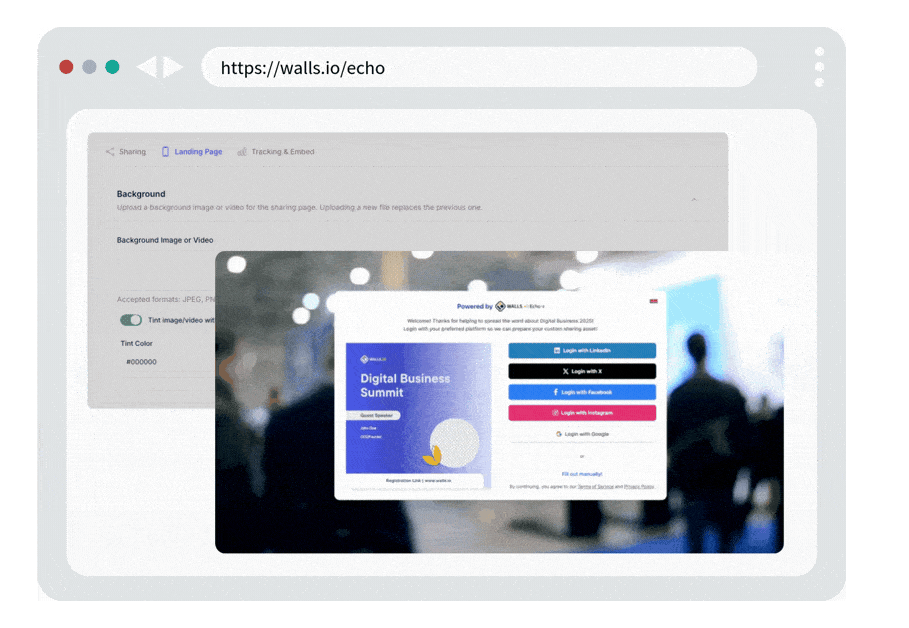 A screenshot that displays a background video for an Echo landing page.