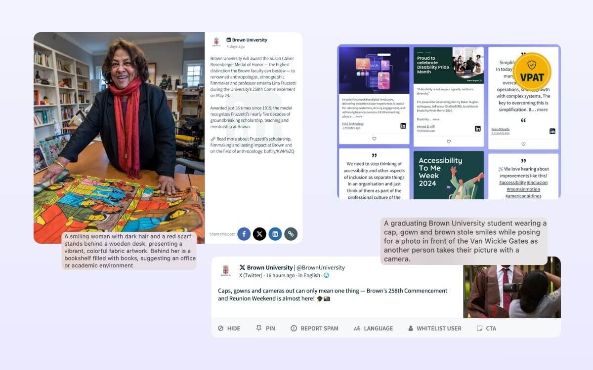 Walls.io accessibility features showing alt text on photos