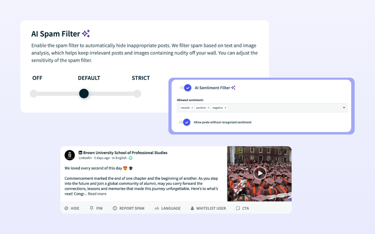 A screenshot of Walls.io AI powered moderation and manual moderation features