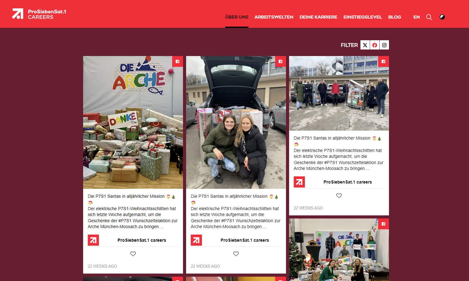 A Walls.io social media feed embedded on a WordPress career website