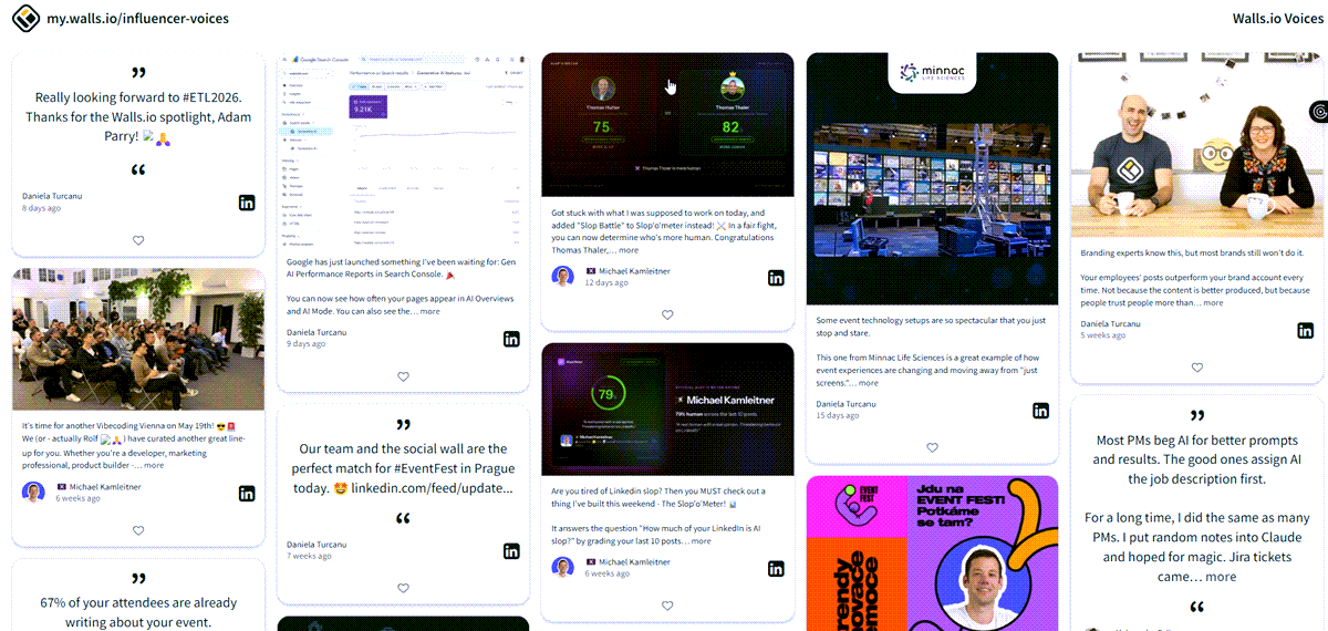 An embeddable LinkedIn profile employee content feed by Walls.io