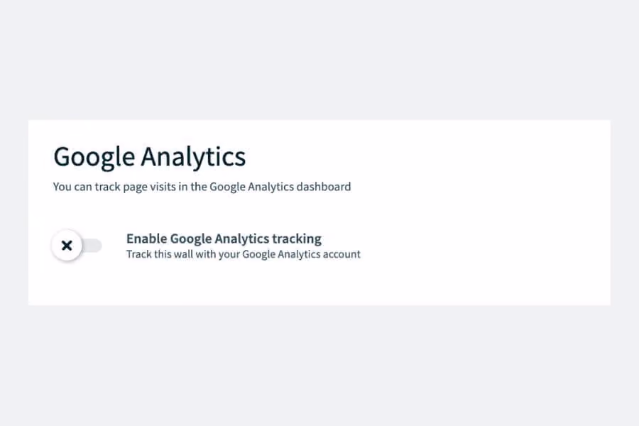 A Walls.io Google Analytics setting with the tracking toggle switched off.