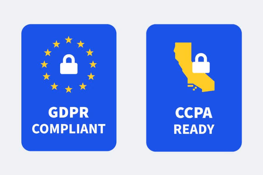 Two blue badges reading "GDPR Compliant" and "CCPA Ready."