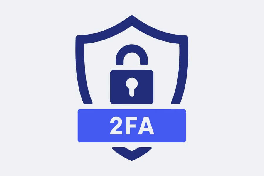 A shield icon with a padlock and a "2FA" label, representing two-factor authentication.