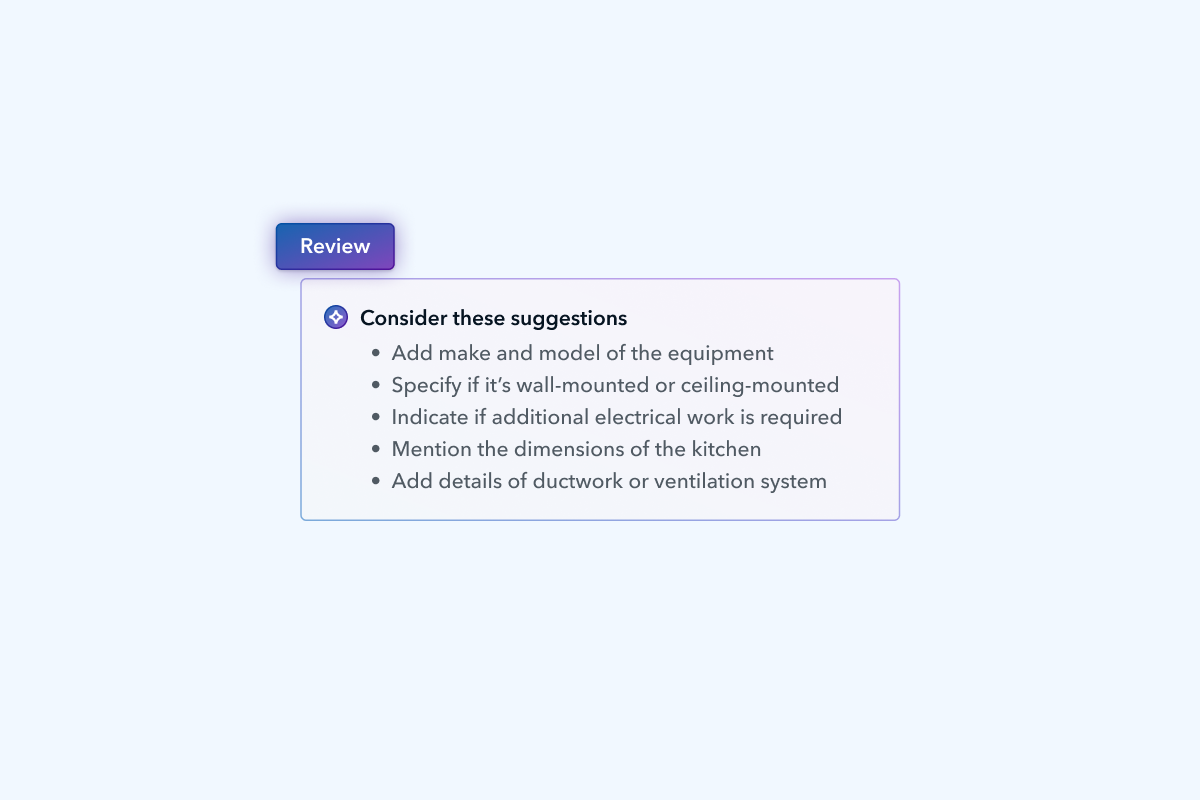 Example of work order suggestions