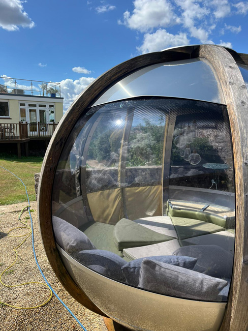 Photo of a clean ornate garden pod at a house in Mendips. Cleaned by professional, experienced external cleaners at Window Genie.