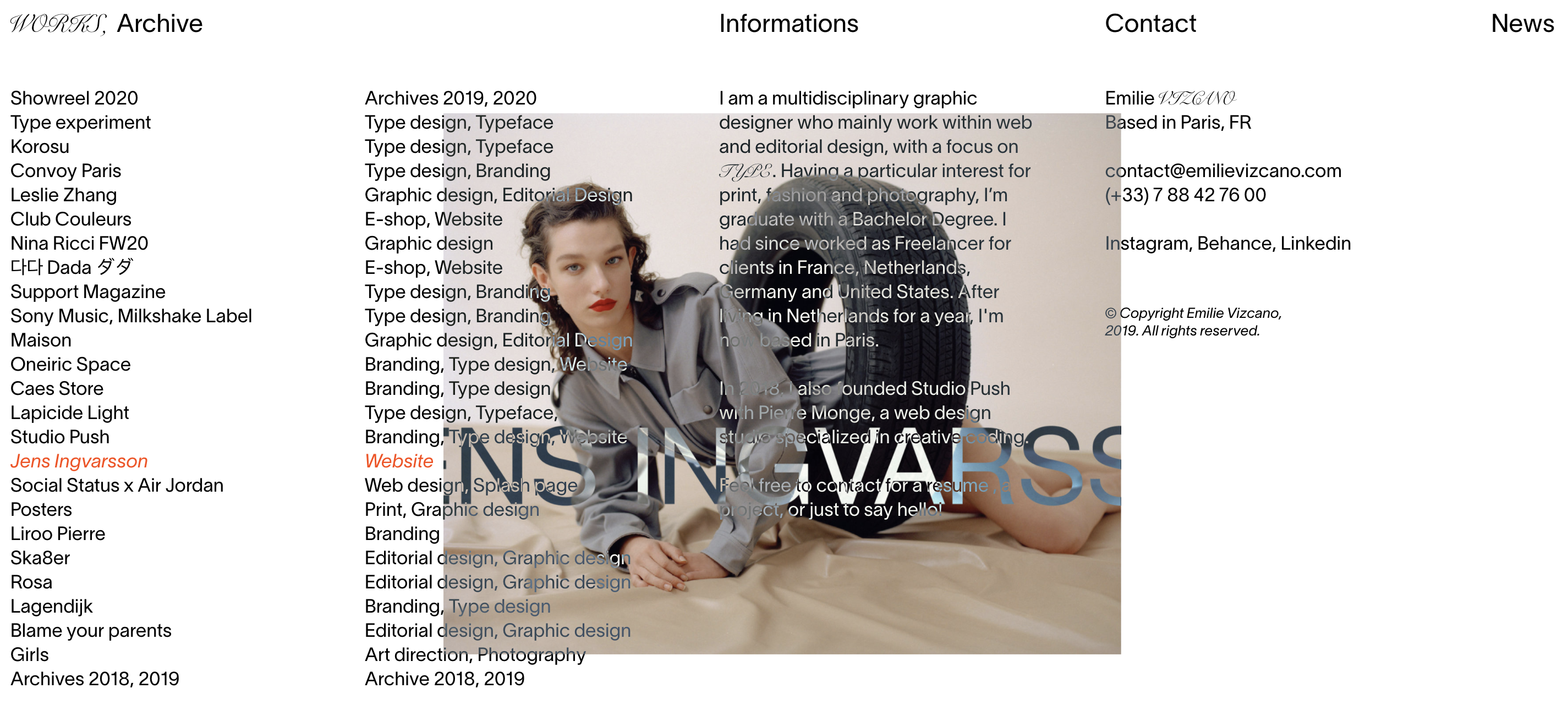 A screenshot of a brutalist website, emilievizcano.com