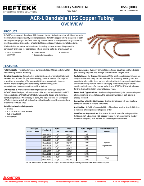 H55 Bendable Copper Tubing