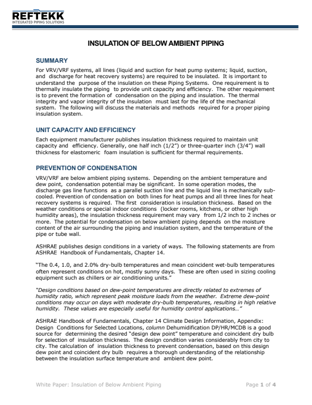 Insulation of Below Ambient Piping