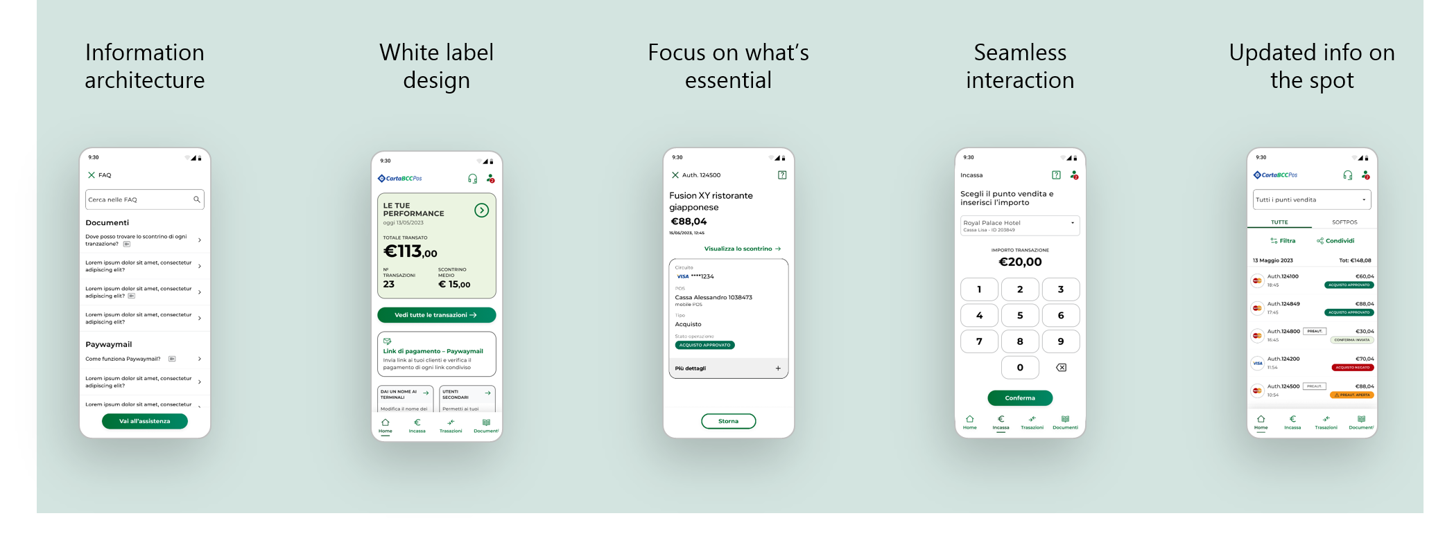 The 5 principles showcased in final App screens