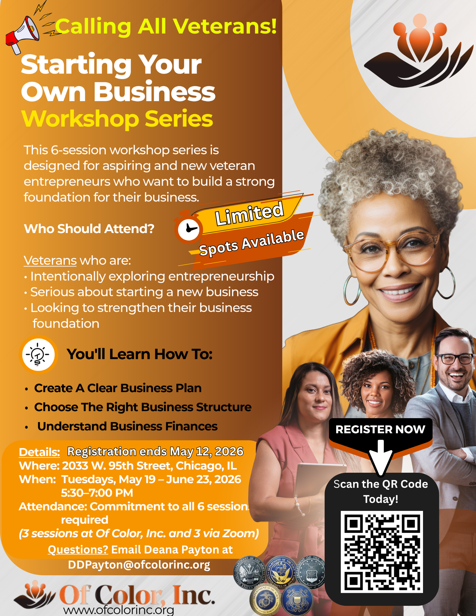 Register for Of Color, Inc.'s: Starting Your Own Business Workshop Series for Veterans