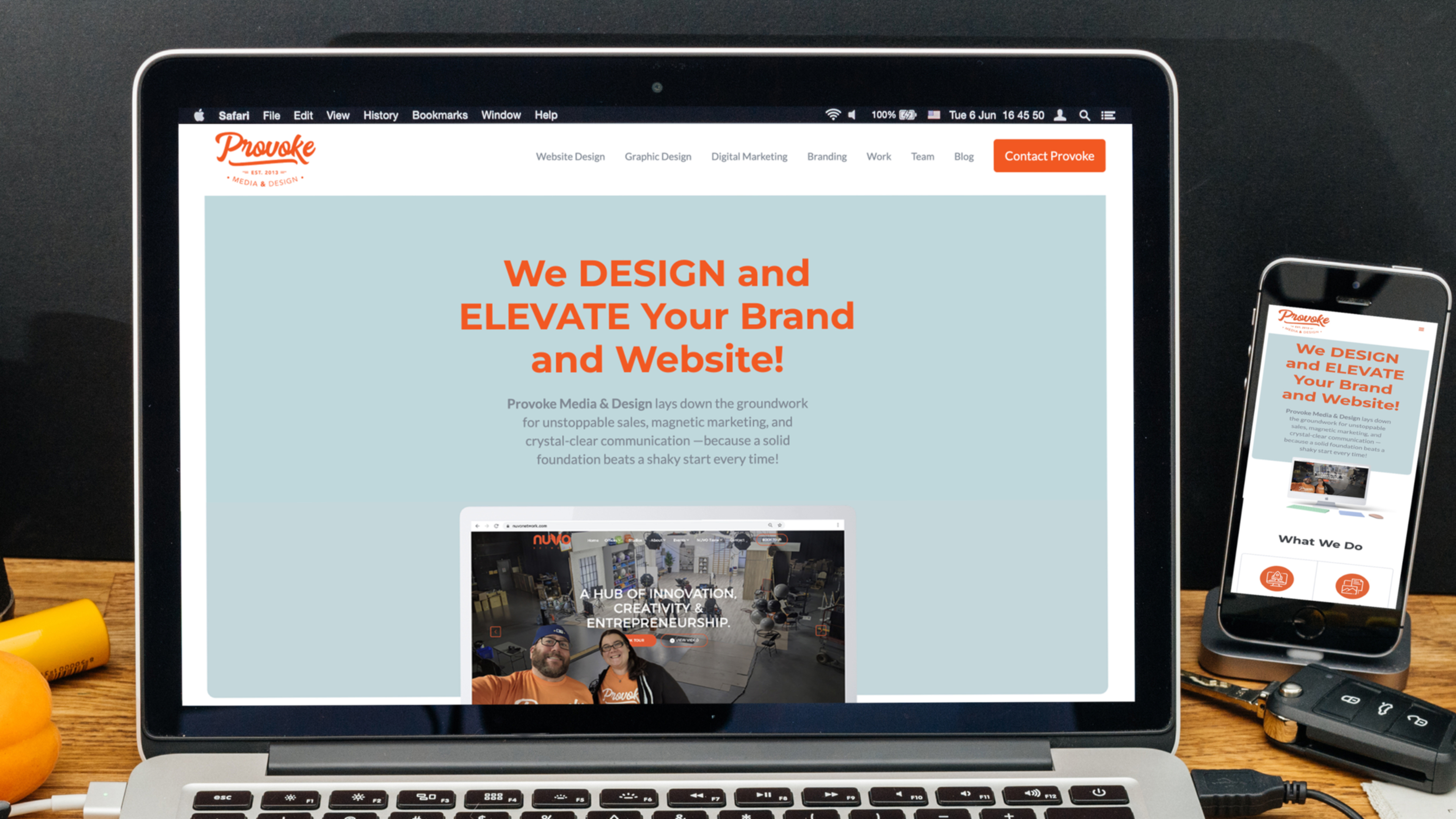 Responsive Provoke Media & Design website displayed on laptop and mobile, highlighting clear messaging, strong branding, and user-focused website design.