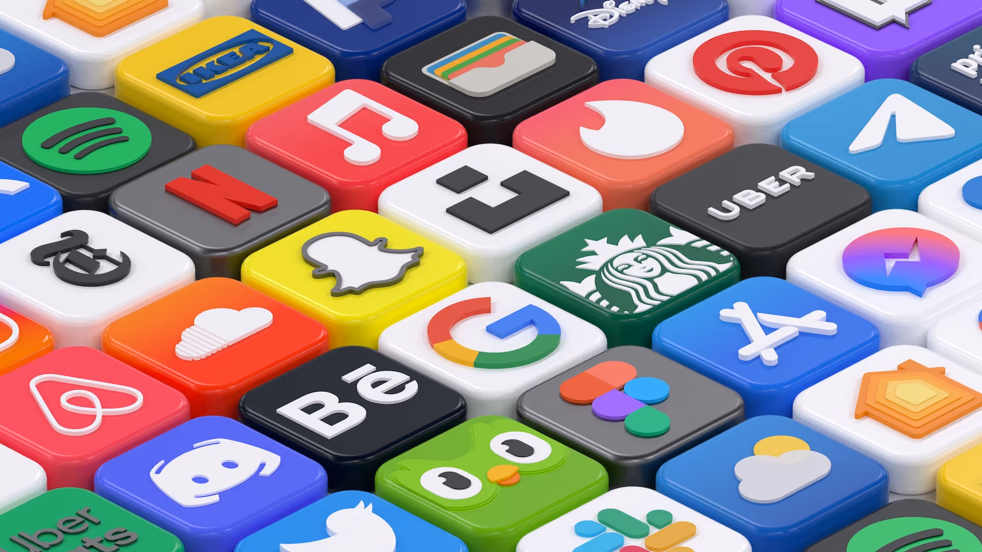 3D tiles of multiple different brand icons