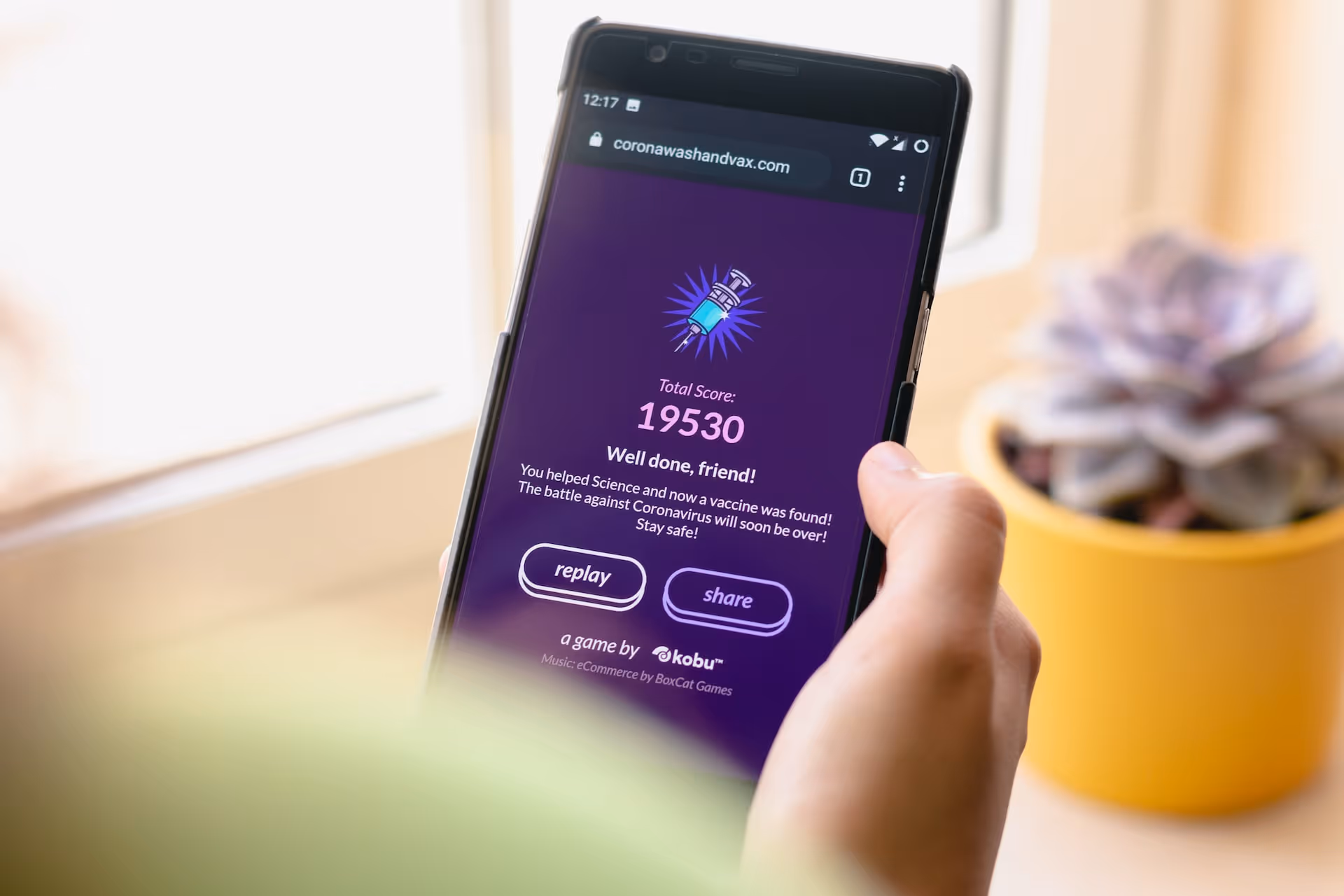 A phone app that raises COVID-19 awareness by having the user play a game.