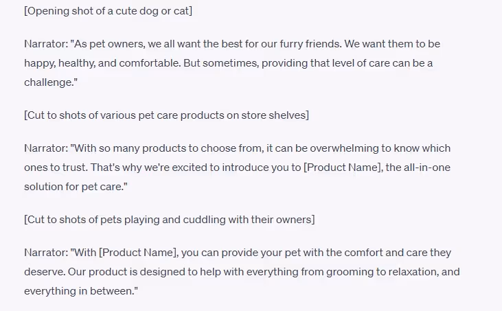 ChatGPT generated commercial script