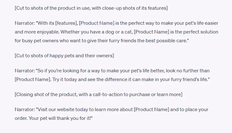 ChatGPT generated commercial script