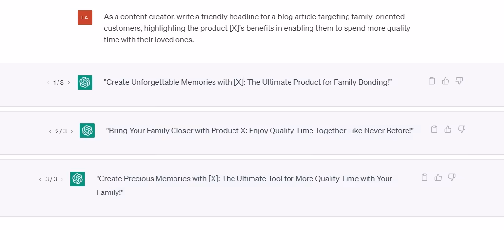 ChatGPT generated headlines